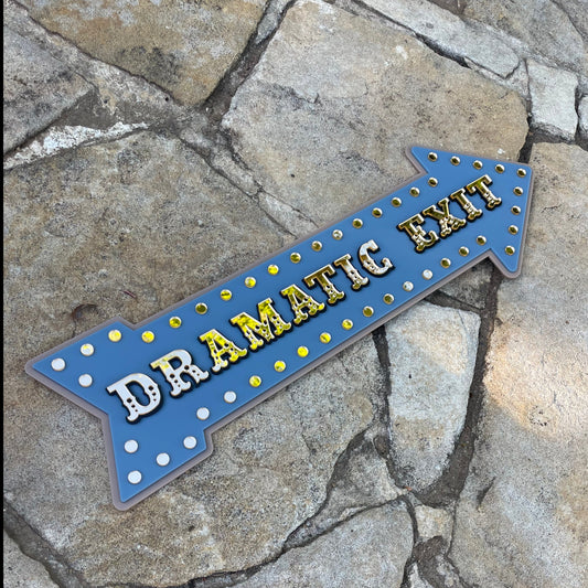 Dramatic Exit Arrow Wall Sign | Statement Wall Decor for Gallery Walls & Entryways | Vintage Marquee Acrylic Sign | Stone Blue Gold