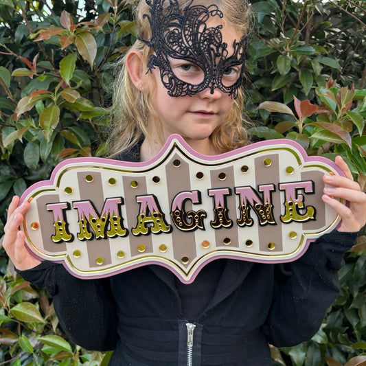 Imagine Wall Decor Sign | Whimsical Layered Acrylic Wall Art for Kids Rooms, Nurseries & Playrooms