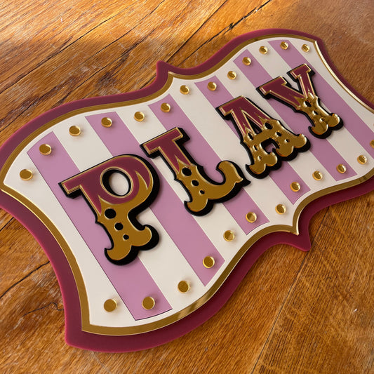 Kids Room Wall Decor “Play” Sign | Whimsical Statement Wall Art for Playroom, Nursery or Reading Nook | Layered Acrylic