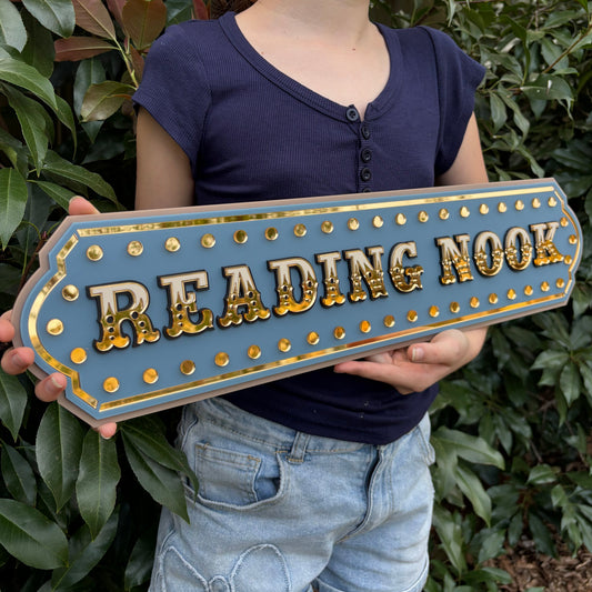 Kids Reading Nook Wall Decor | Statement Library Wall Sign | Unique Playroom or Bedroom Wall Art | Layered Acrylic