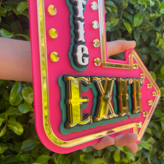 Girls Room Wall Decor Dramatic Exit Sign | Kids Room Statement Wall Art | Whimsical Marquee Arrow for Playroom or Bedroom