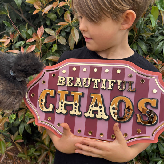 Beautiful Chaos Wall Sign – Whimsical Layered Acrylic Wall Art