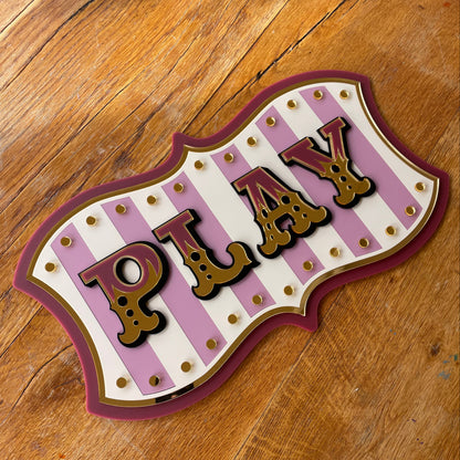 Kids Room Wall Decor “Play” Sign | Whimsical Statement Wall Art for Playroom, Nursery or Reading Nook | Layered Acrylic