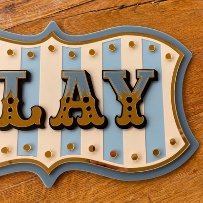 Play Personalised Wall Decor Sign | Whimsical Kids Room & Nursery Wall Art | Layered Acrylic Playroom Sign with Mirror Gold