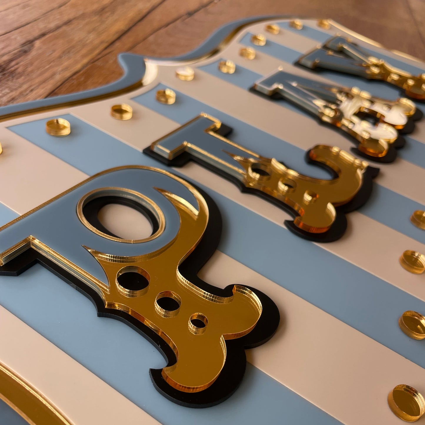 Play Personalised Wall Decor Sign | Whimsical Kids Room & Nursery Wall Art | Layered Acrylic Playroom Sign with Mirror Gold