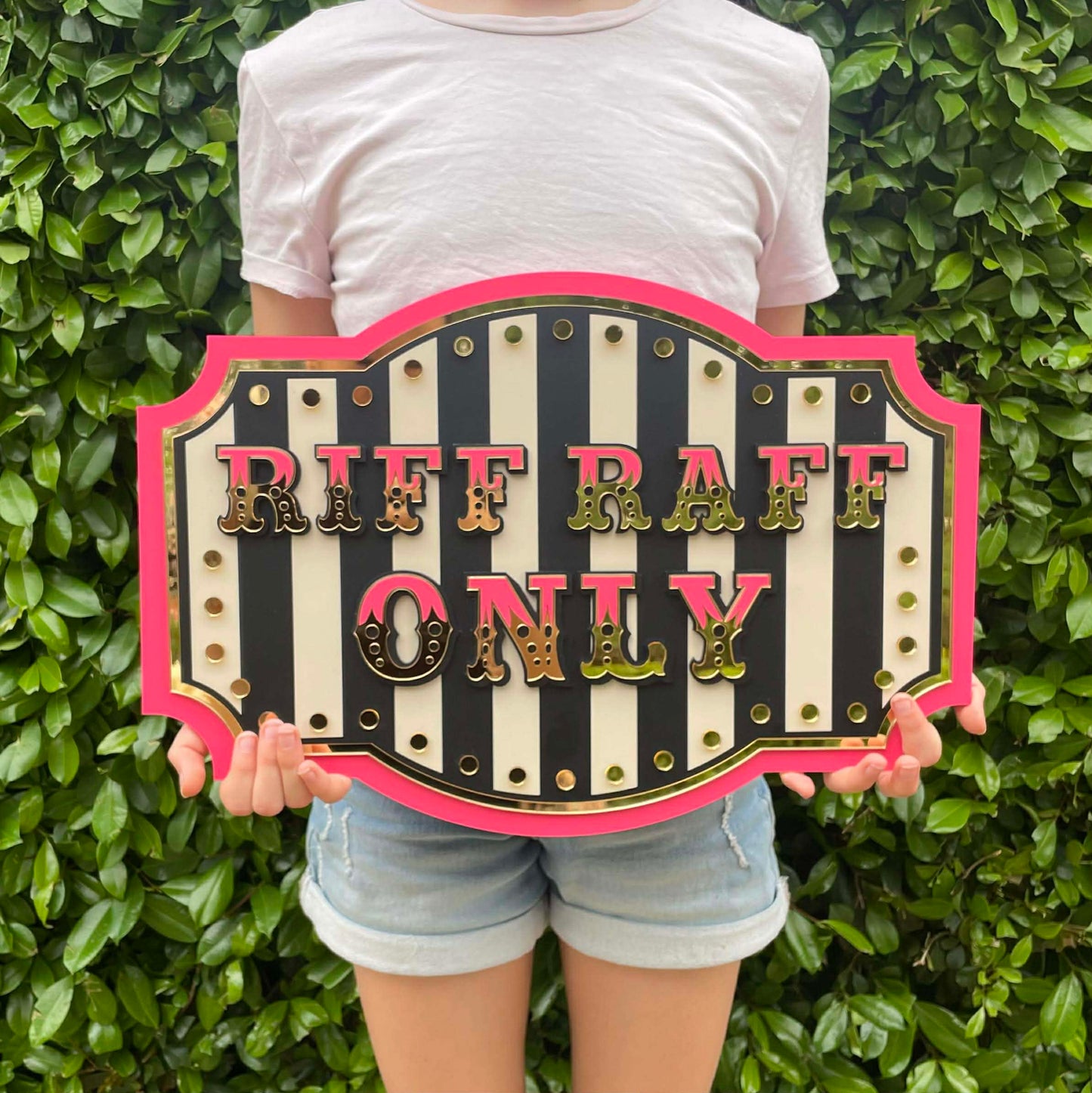 Riff Raff Only Wall Decor Sign | Hot Pink Bold Statement Wall Art | Vintage Marquee Sign for Gallery Walls, Bedrooms & Creative Spaces