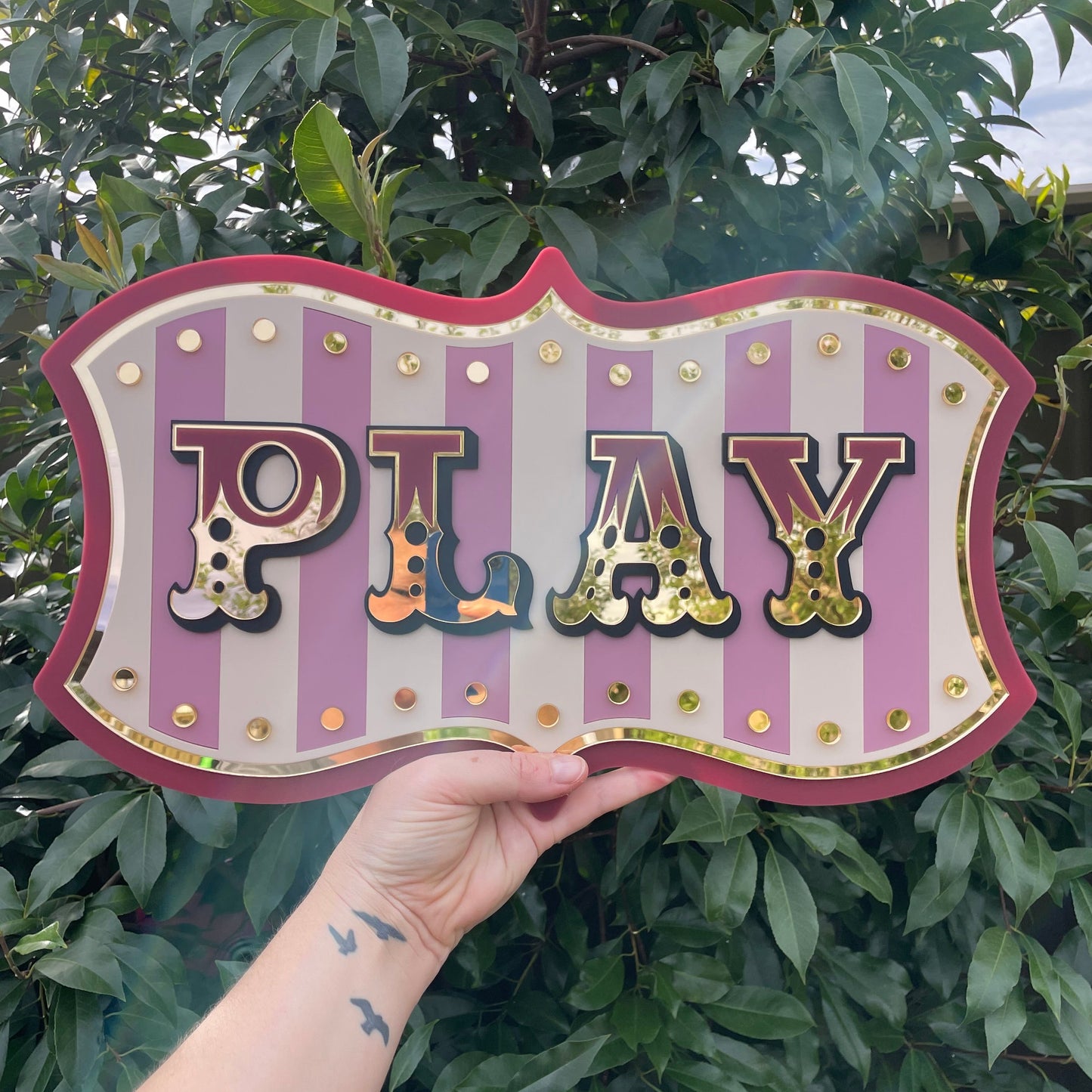 Kids Room Wall Decor “Play” Sign | Whimsical Statement Wall Art for Playroom, Nursery or Reading Nook | Layered Acrylic