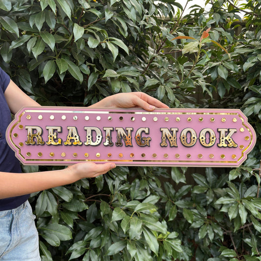 Nursery Reading Nook Decor | Kids Room Wall Art Sign | Whimsical Library Wall Decor for Playroom, Bedroom or Bookshelf