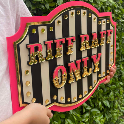 Riff Raff Only Wall Decor Sign | Hot Pink Bold Statement Wall Art | Vintage Marquee Sign for Gallery Walls, Bedrooms & Creative Spaces