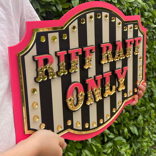 Riff Raff Only Wall Decor Sign | Hot Pink Bold Statement Wall Art | Vintage Marquee Sign for Gallery Walls, Bedrooms & Creative Spaces