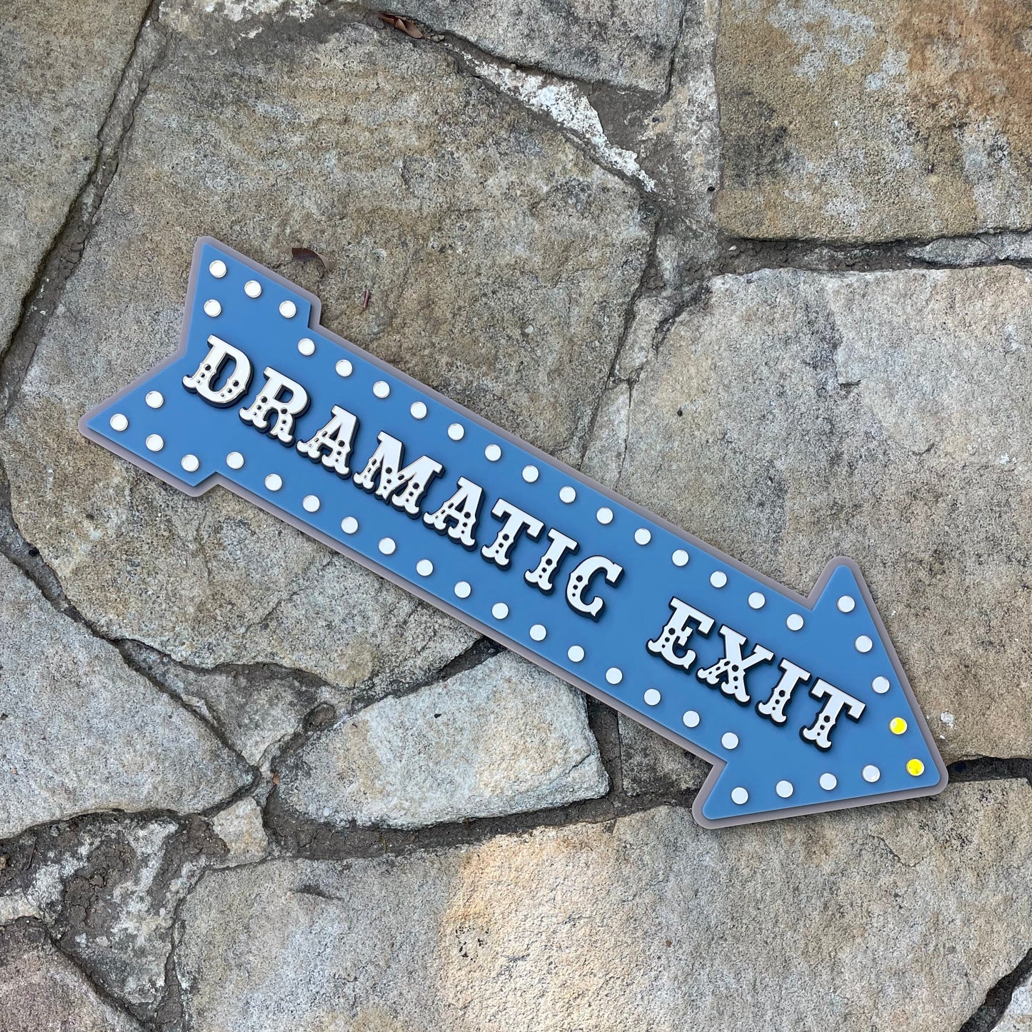 Dramatic Exit Arrow Wall Sign | Statement Wall Decor for Gallery Walls & Entryways | Vintage Marquee Acrylic Sign | Stone Blue Gold