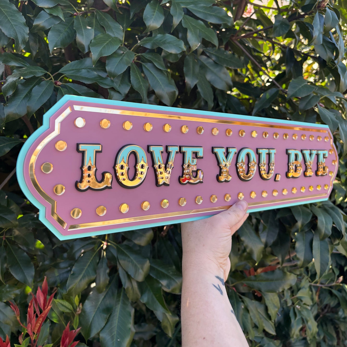 Love You, Bye Marquee Wall Sign | Pink Layered Acrylic Statement Decor