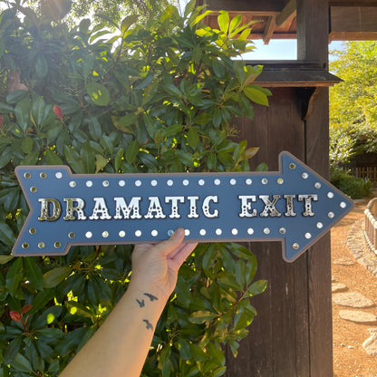 Dramatic Exit Arrow Wall Sign | Statement Wall Decor for Gallery Walls & Entryways | Vintage Marquee Acrylic Sign | Stone Blue Gold