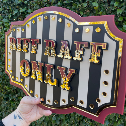 Riff Raff Only Wall Decor Sign | Red Vintage Theatre Wall Art | Marquee Statement Piece for Gallery Walls & Creative Interiors