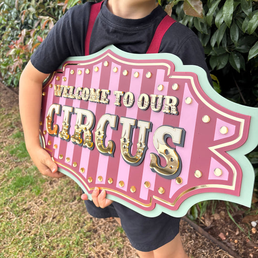 Marquee Circus Wall Decor Sign “Welcome to Our Circus” | Playroom & Nursery Wall Art | Vintage Inspired Statement Piece | Layered Acrylic