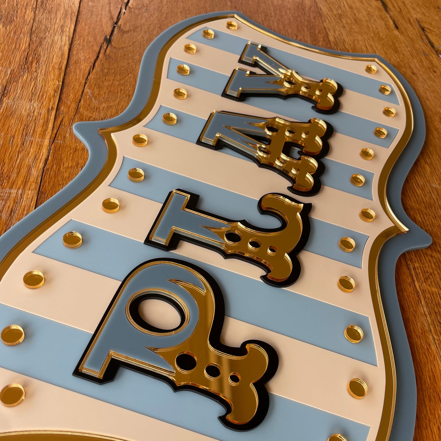 Play Personalised Wall Decor Sign | Whimsical Kids Room & Nursery Wall Art | Layered Acrylic Playroom Sign with Mirror Gold