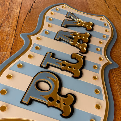 Play Personalised Wall Decor Sign | Whimsical Kids Room & Nursery Wall Art | Layered Acrylic Playroom Sign with Mirror Gold