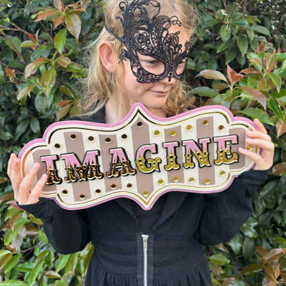 Imagine Wall Decor Sign | Whimsical Layered Acrylic Wall Art for Kids Rooms, Nurseries & Playrooms