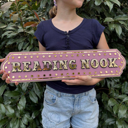 Nursery Reading Nook Decor | Kids Room Wall Art Sign | Whimsical Library Wall Decor for Playroom, Bedroom or Bookshelf