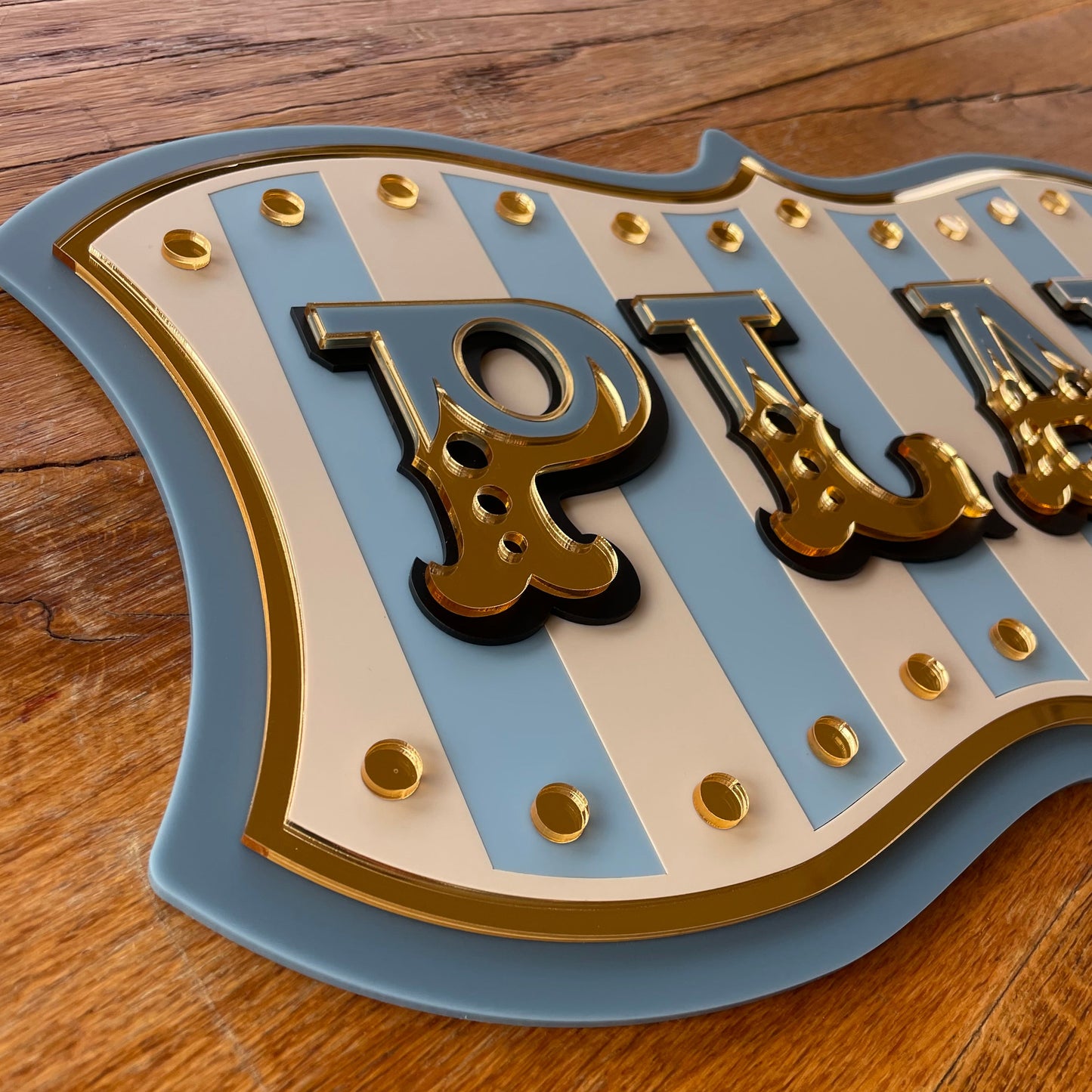 Play Personalised Wall Decor Sign | Whimsical Kids Room & Nursery Wall Art | Layered Acrylic Playroom Sign with Mirror Gold