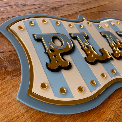 Play Personalised Wall Decor Sign | Whimsical Kids Room & Nursery Wall Art | Layered Acrylic Playroom Sign with Mirror Gold