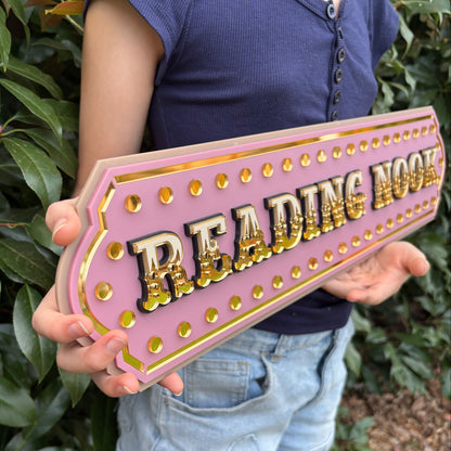 Nursery Reading Nook Decor | Kids Room Wall Art Sign | Whimsical Library Wall Decor for Playroom, Bedroom or Bookshelf
