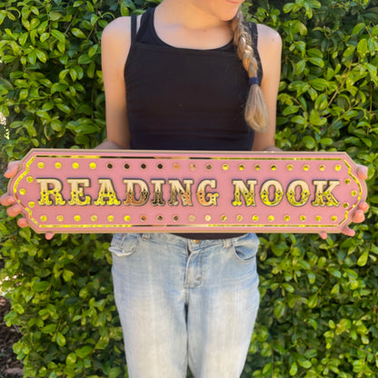 Nursery Reading Nook Decor | Kids Room Wall Art Sign | Whimsical Library Wall Decor for Playroom, Bedroom or Bookshelf