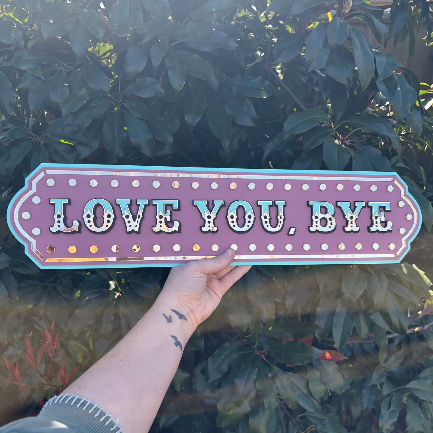 Love You, Bye Marquee Wall Sign | Pink Layered Acrylic Statement Decor