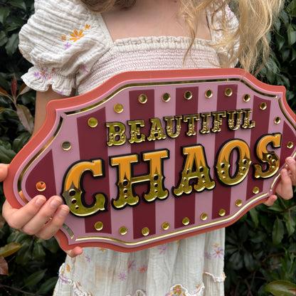 Beautiful Chaos Wall Sign | Whimsical Layered Acrylic Wall Art for Playrooms, Bedrooms & Creative Spaces