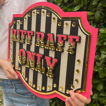 Riff Raff Only Wall Decor Sign | Hot Pink Bold Statement Wall Art | Vintage Marquee Sign for Gallery Walls, Bedrooms & Creative Spaces