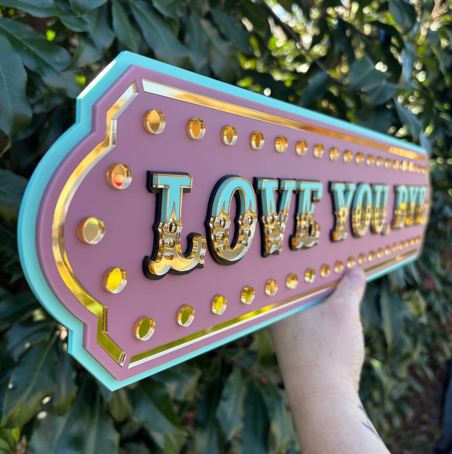 Love You, Bye Marquee Wall Sign | Pink Layered Acrylic Statement Decor