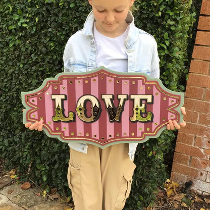 Love Wall Decor Sign | Statement Wall Art for Bedroom, Entryway & Gallery Walls | Layered Acrylic Marquee Sign with Mirror Gold