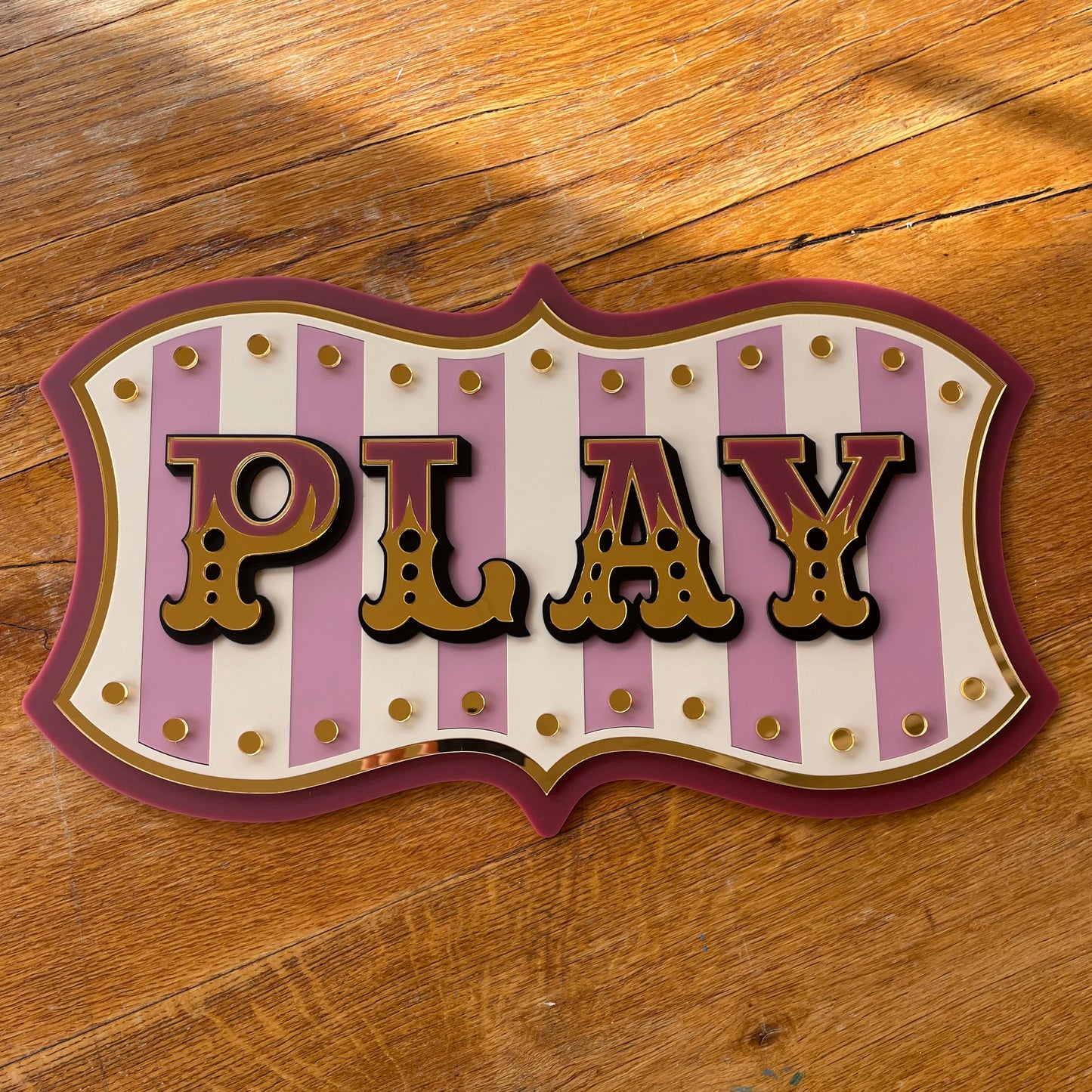Kids Room Wall Decor “Play” Sign | Whimsical Statement Wall Art for Playroom, Nursery or Reading Nook | Layered Acrylic