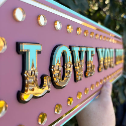 Love You, Bye Marquee Wall Sign | Pink Layered Acrylic Statement Decor