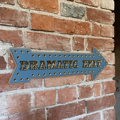 Dramatic Exit Arrow Wall Sign | Statement Wall Decor for Gallery Walls & Entryways | Vintage Marquee Acrylic Sign | Stone Blue Gold
