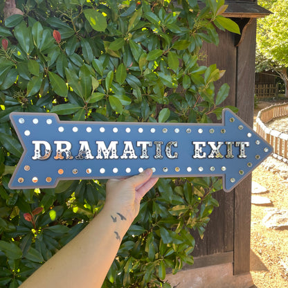 Dramatic Exit Arrow Wall Sign | Statement Wall Decor for Gallery Walls & Entryways | Vintage Marquee Acrylic Sign | Stone Blue Gold