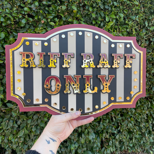 Riff Raff Only Wall Decor Sign | Red Vintage Theatre Wall Art | Marquee Statement Piece for Gallery Walls & Creative Interiors