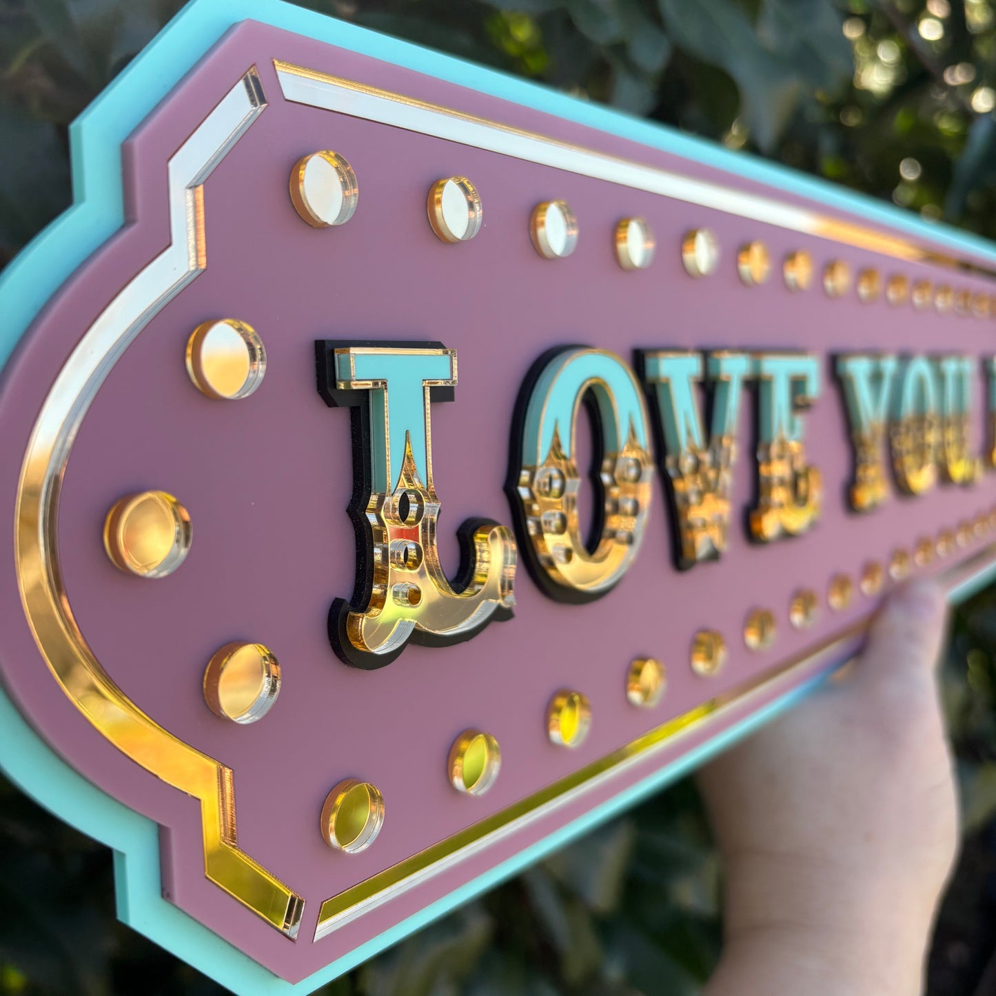 Love You, Bye Marquee Wall Sign | Pink Layered Acrylic Statement Decor