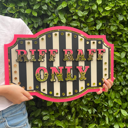 Riff Raff Only Wall Decor Sign | Hot Pink Bold Statement Wall Art | Vintage Marquee Sign for Gallery Walls, Bedrooms & Creative Spaces