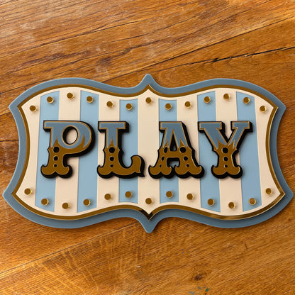 Play Personalised Wall Decor Sign | Whimsical Kids Room & Nursery Wall Art | Layered Acrylic Playroom Sign with Mirror Gold