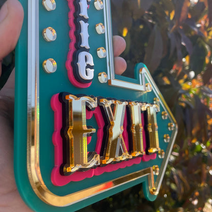 Statement Wall Decor Dramatic Exit Sign | Marquee Arrow Wall Art | Unique Gallery Wall Feature | Layered Acrylic