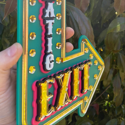 Statement Wall Decor Dramatic Exit Sign | Marquee Arrow Wall Art | Unique Gallery Wall Feature | Layered Acrylic
