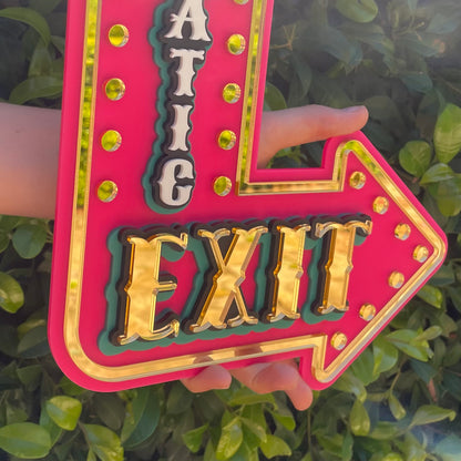 Girls Room Wall Decor Dramatic Exit Sign | Kids Room Statement Wall Art | Whimsical Marquee Arrow for Playroom or Bedroom